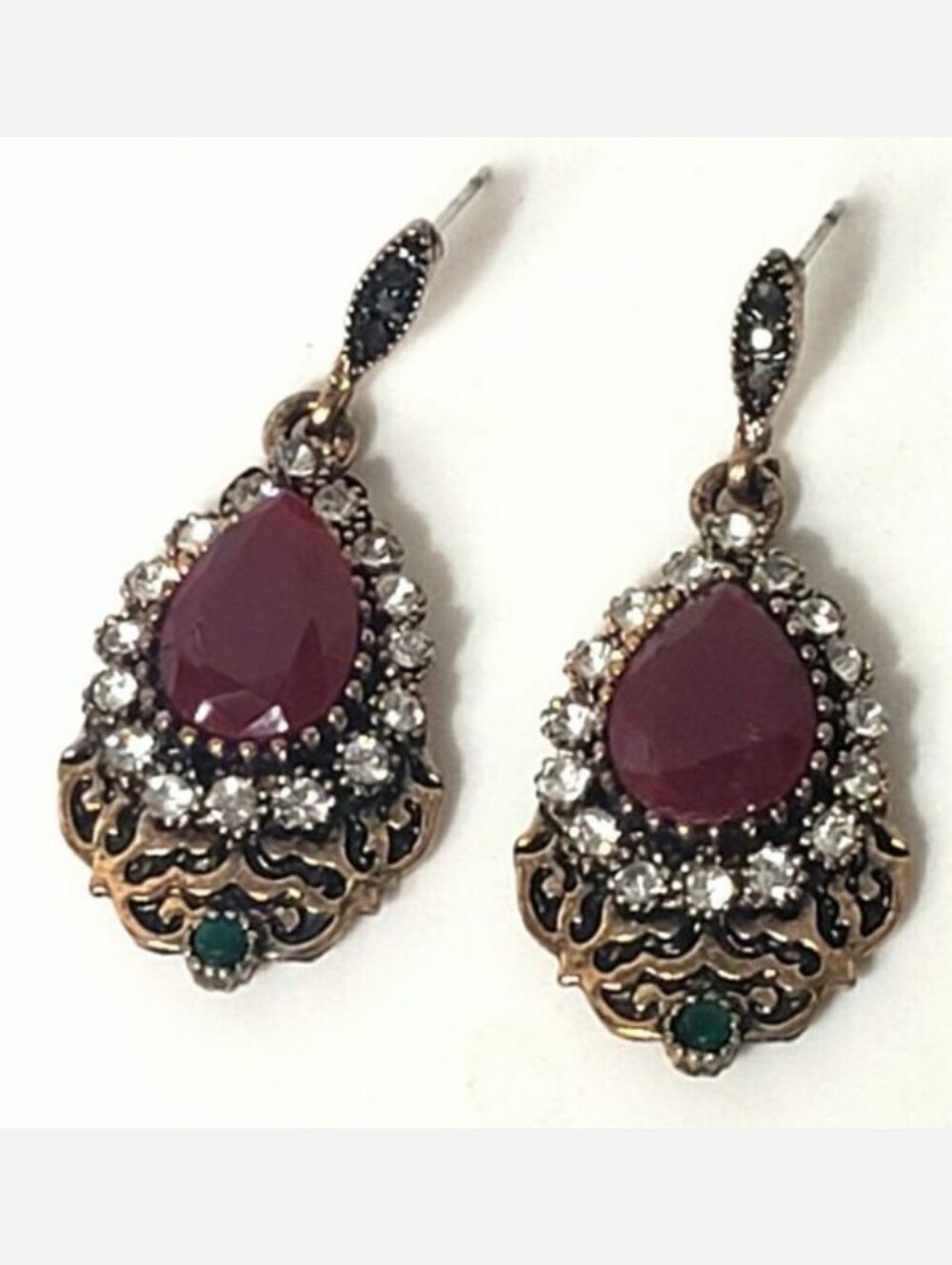FORMAL STYLE Faux Gem & Rhinestone Pierced Earrings Copper Red White Green